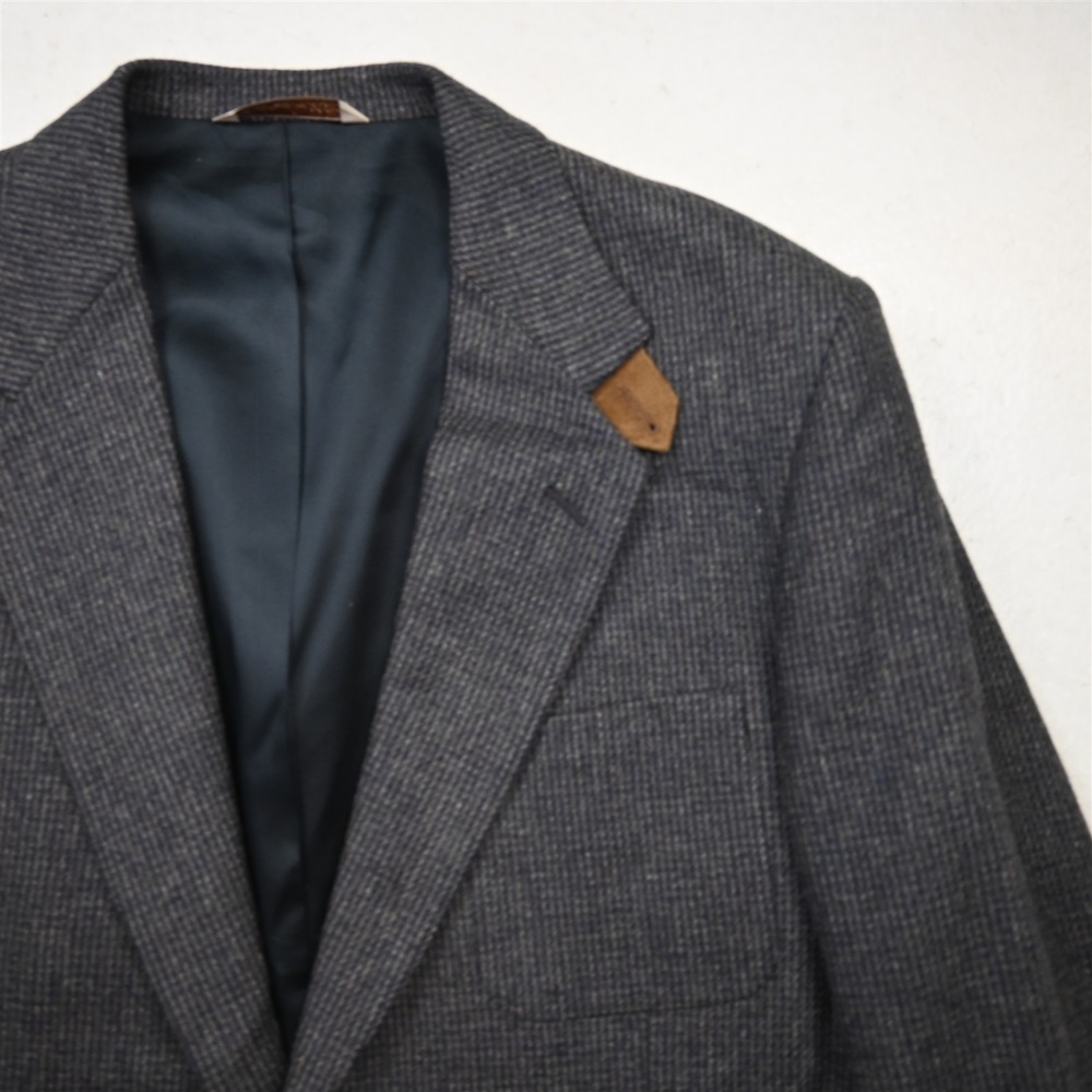 Vtg USA Made 41R Blue Gray Nailshead Wool Tweed Blazer Suit Jacket Sport Coat - Picture 2 of 12